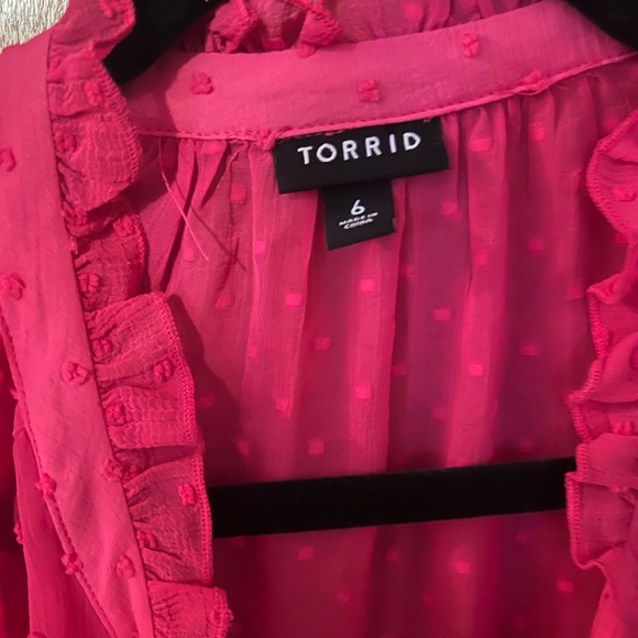torrid Hot Pink Button-Down Blouse with Lace Trim - Picture 2 of 2